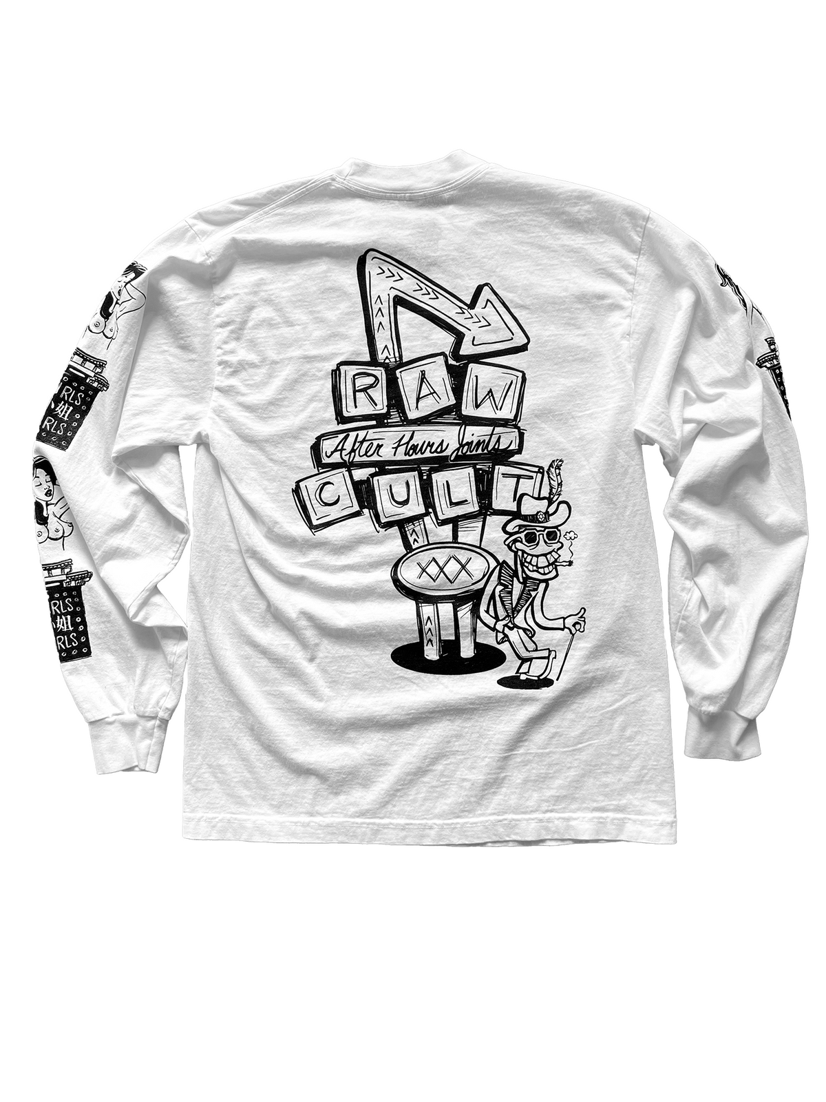 RAW CULT | Camiseta de manga larga After Hours Joints - Negro sobre blanco