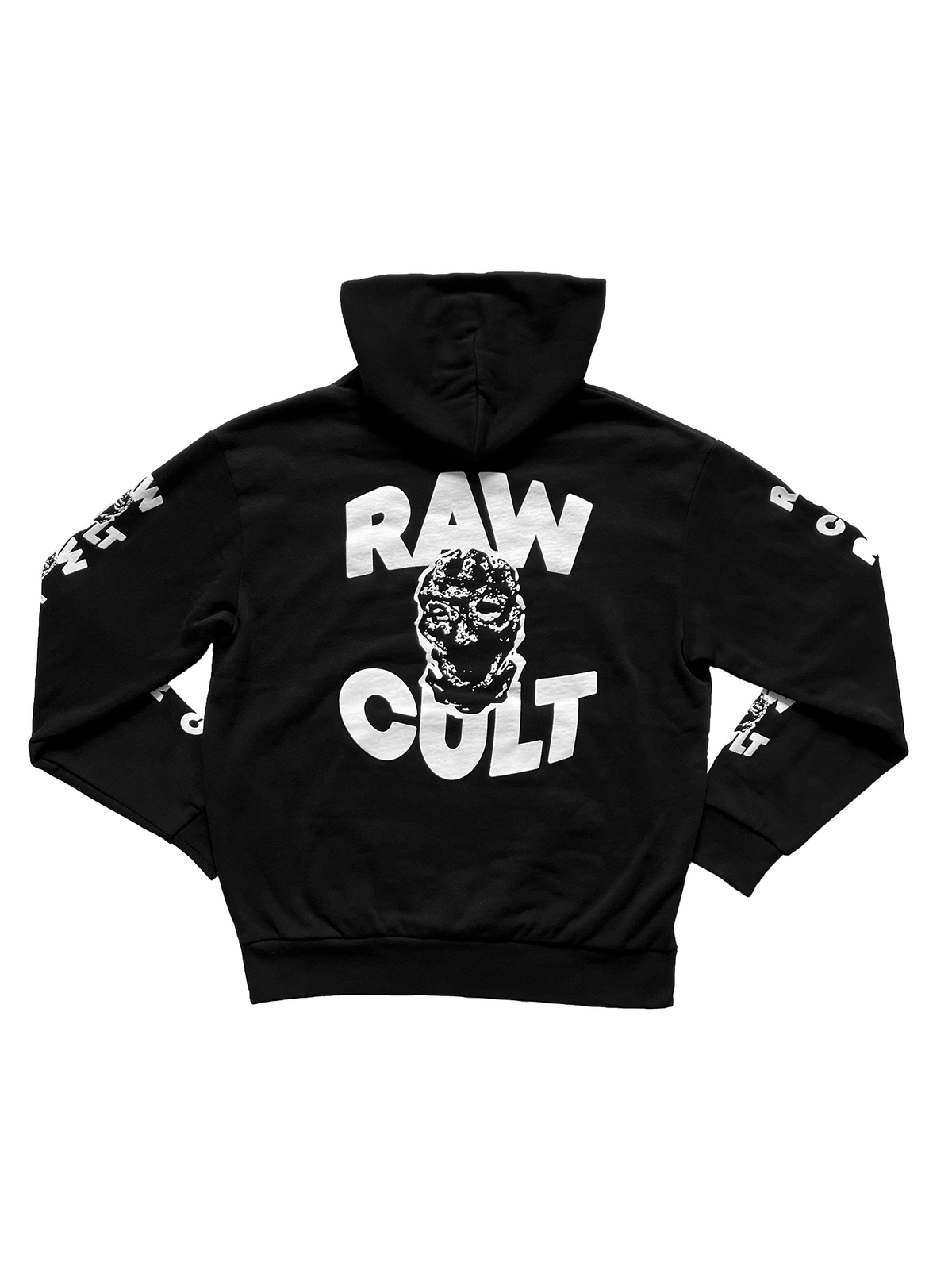 Sudadera con capucha RAW CULT | Mask CULT - Blanco sobre negro