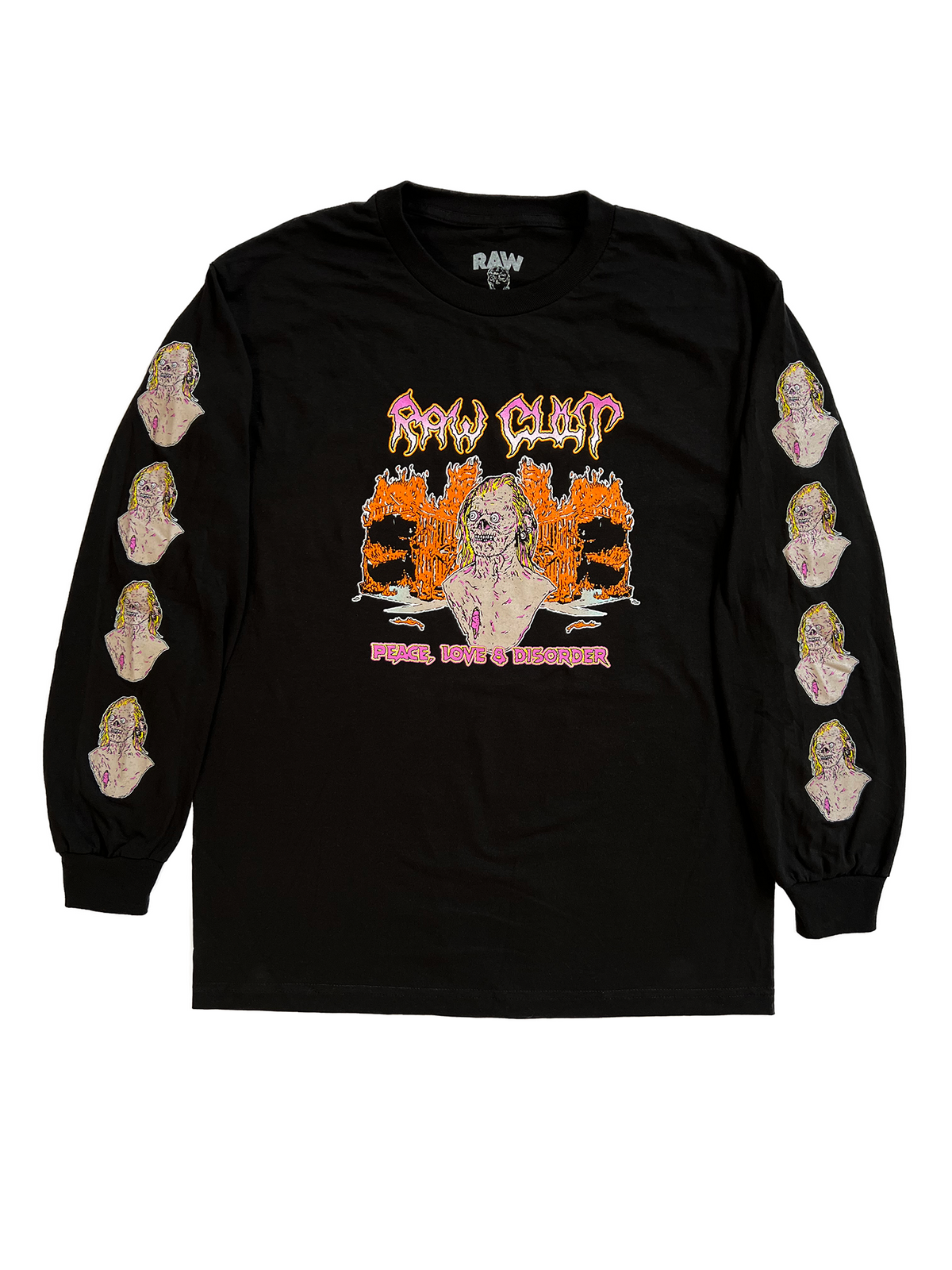 RAW CULT | Camiseta de manga larga Paz, Amor y Desorden - Negra