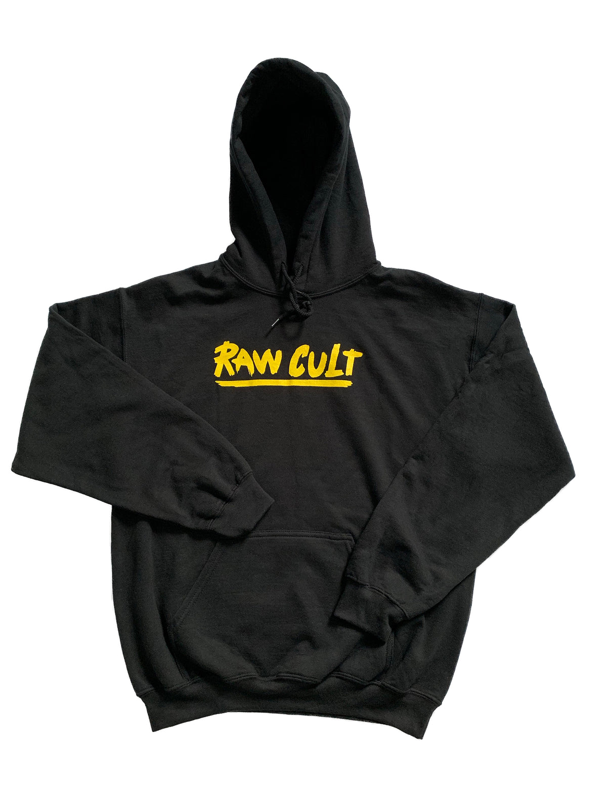 Sudadera con capucha RAW CULT con el logotipo amarillo (negra)