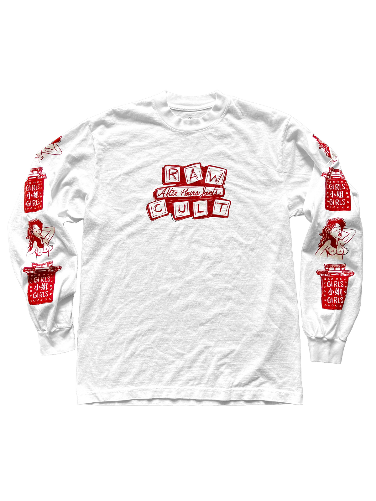 RAW CULT | Camiseta de manga larga After Hours Joints - Rojo sobre blanco 
