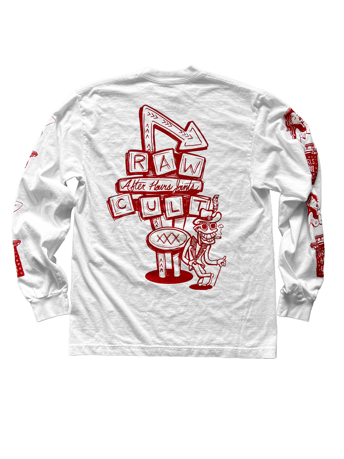 RAW CULT | Camiseta de manga larga After Hours Joints - Rojo sobre blanco 