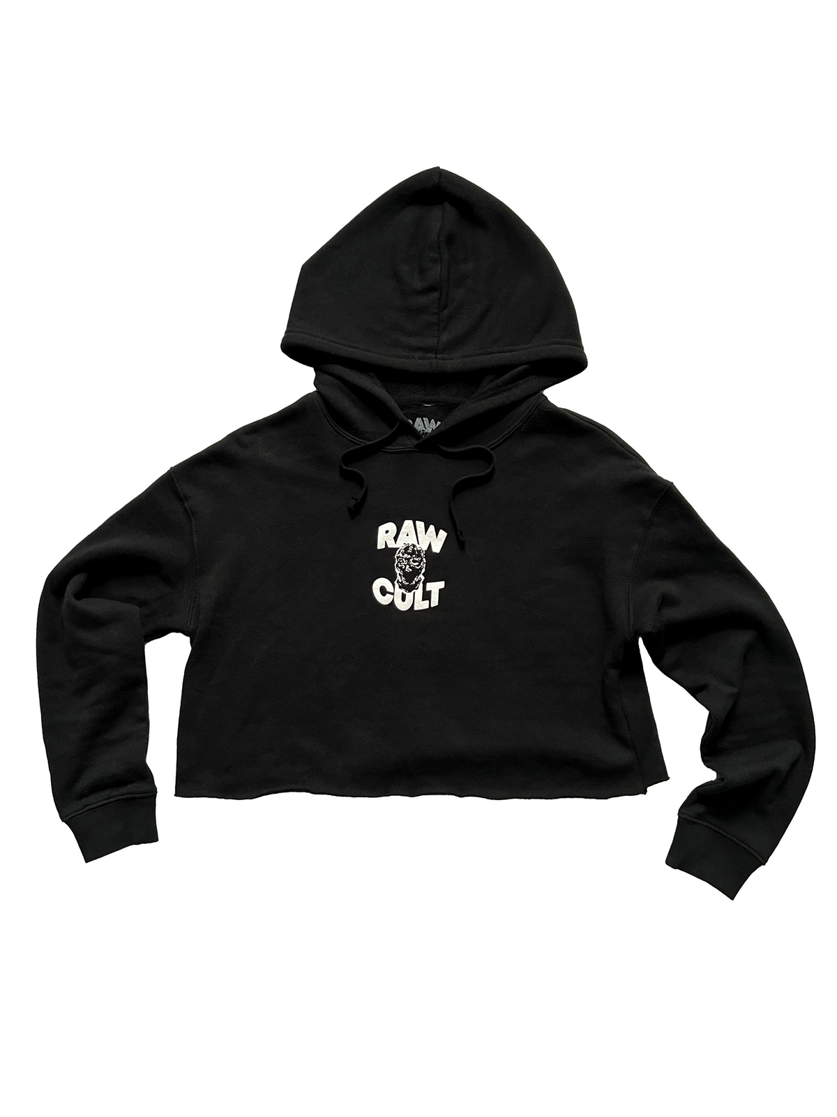Sudadera corta con capucha RAW CULT | Mask CULT - Blanco sobre negro