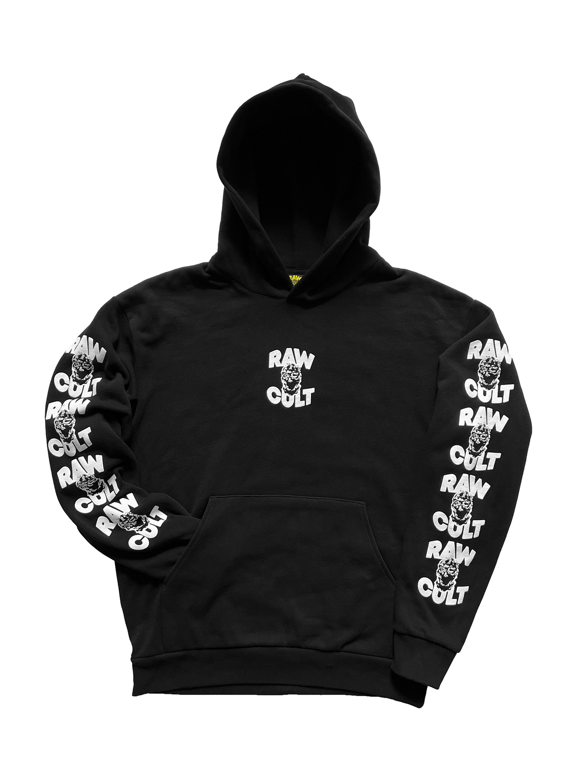 Sudadera con capucha RAW CULT | Mask CULT - Blanco sobre negro 