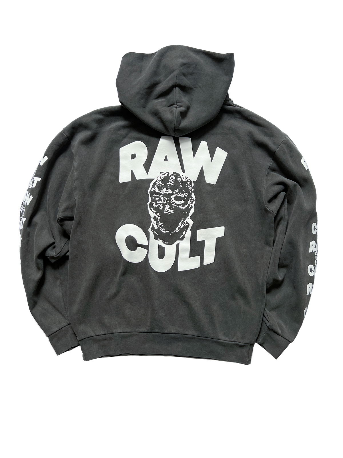 Sudadera con capucha RAW CULT | Mask CULT - Blanco sobre negro pigmentado