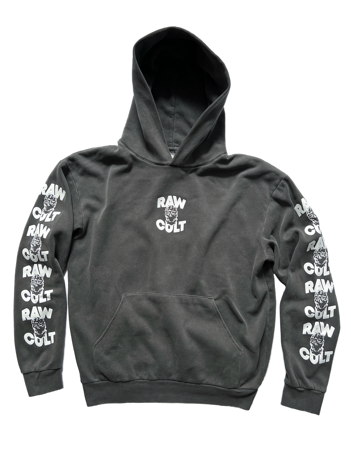 Sudadera con capucha RAW CULT | Mask CULT - Blanco sobre negro pigmentado