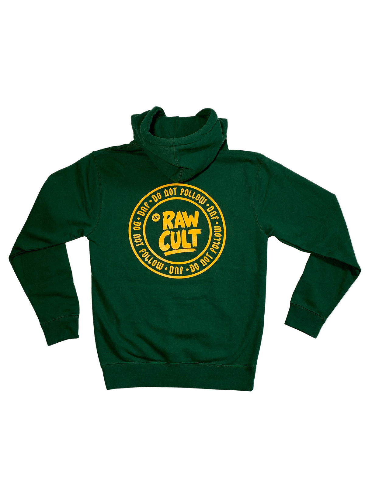 RAW CULT | Sweat à capuche vert avec logo Ganja (Imprimé jaune)