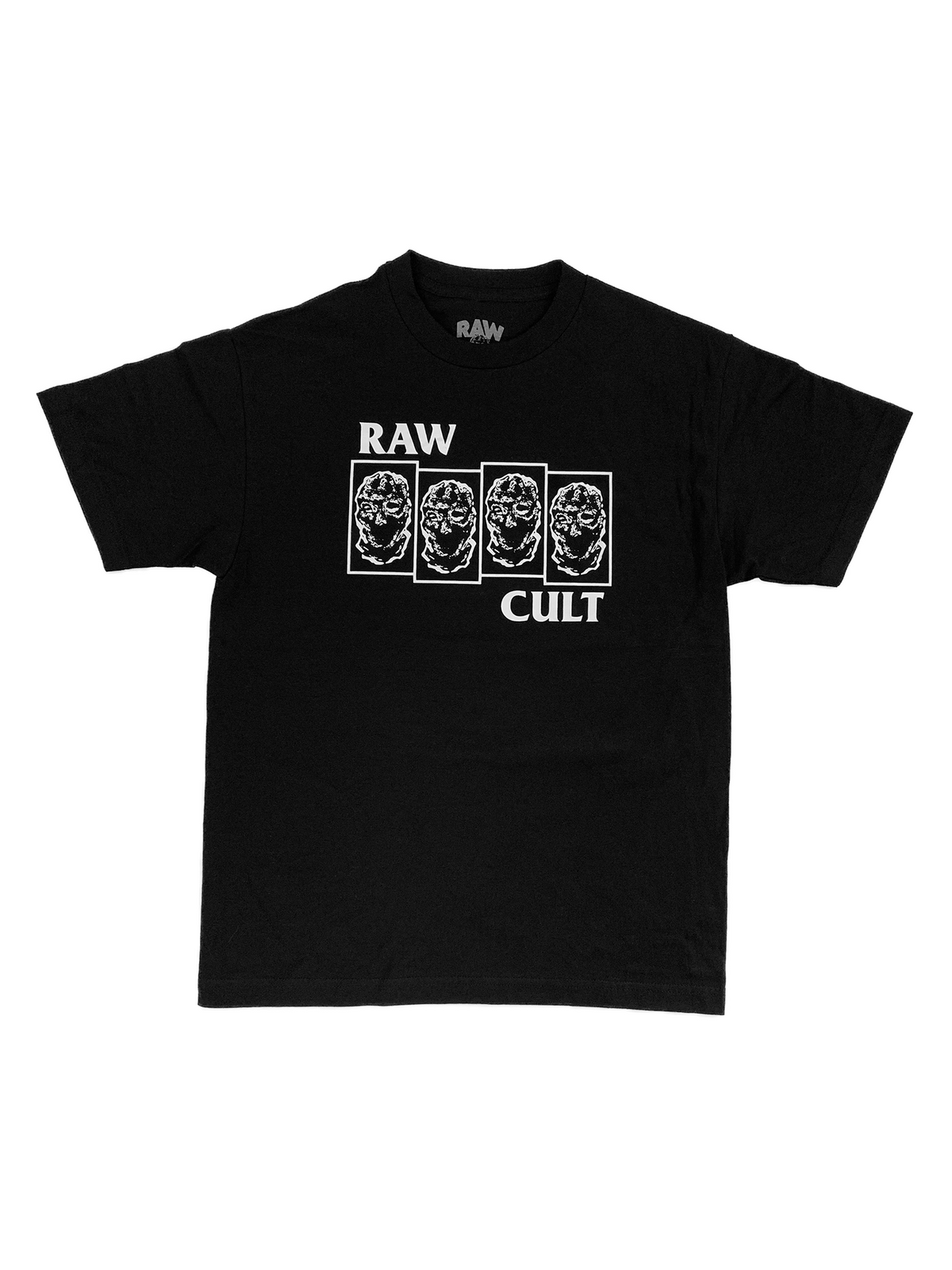 RAW CULT | Camiseta con la bandera de CULT - Blanco sobre negro