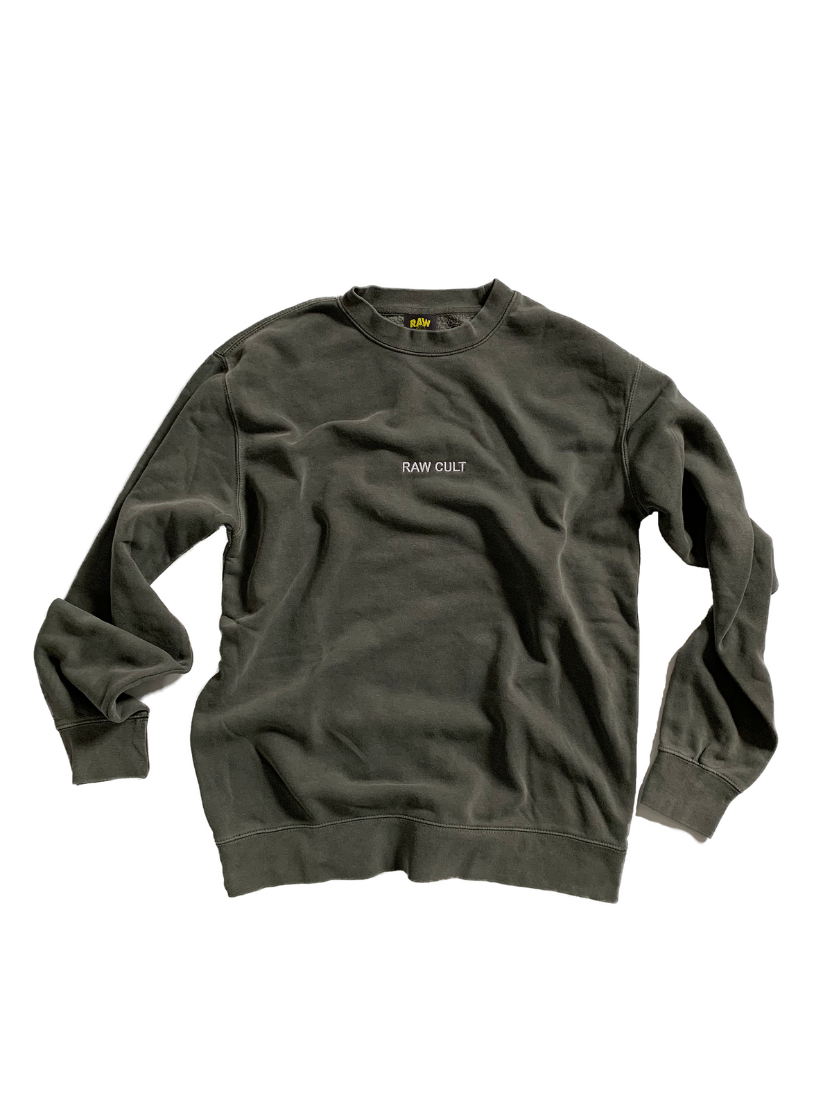 RAW CULT | Jersey de cuello redondo con bordado y teñido de pigmento - Negro pigmento