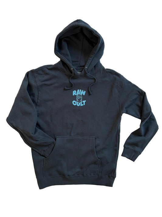 Sudadera con capucha RAW CULT | Mask CULT - Azul bebé sobre azul pizarra