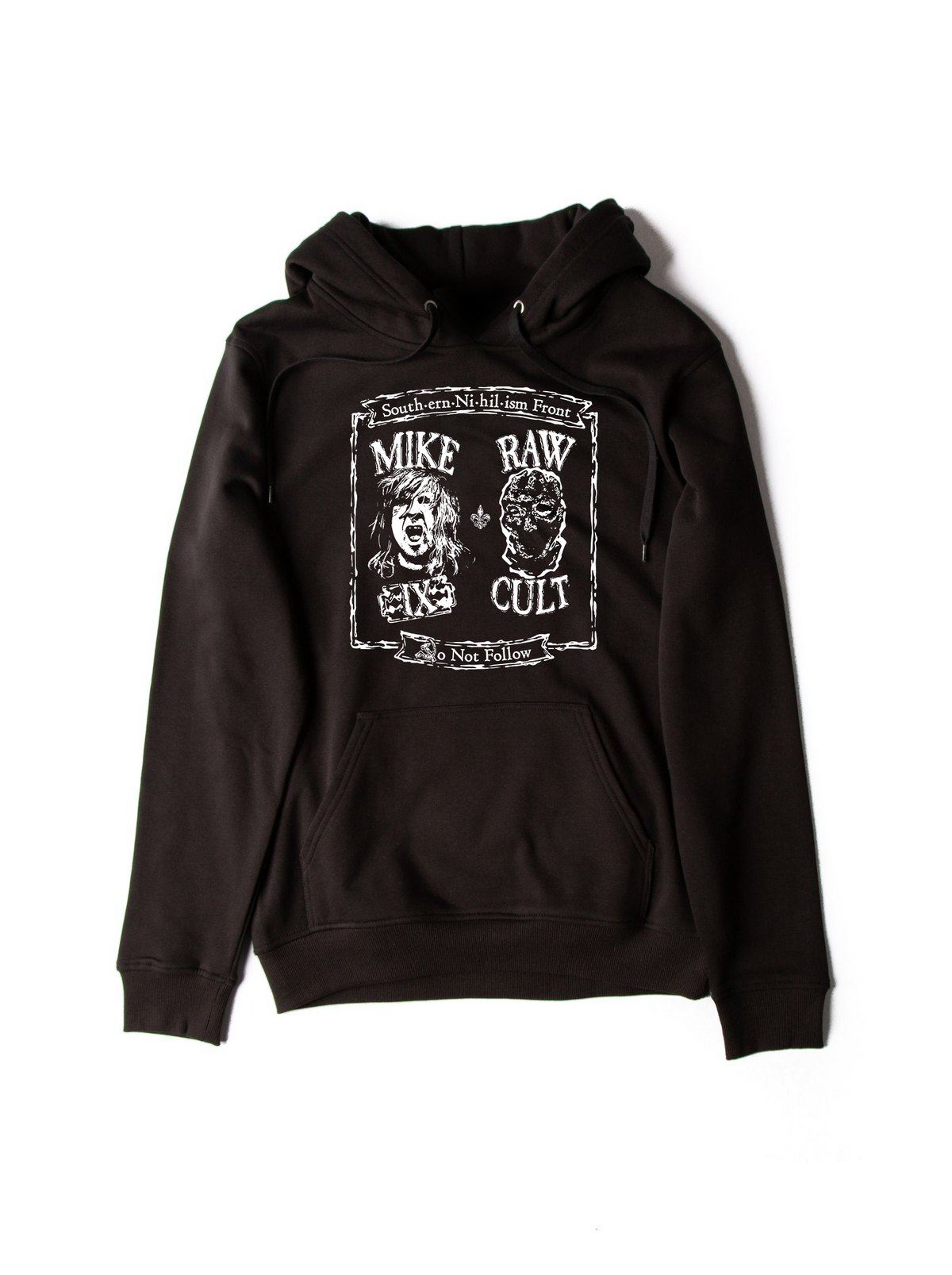 RAW CULT x MIKE IX | Sudadera con capucha Southern Nihilism Front/Do Not Follow (negra)