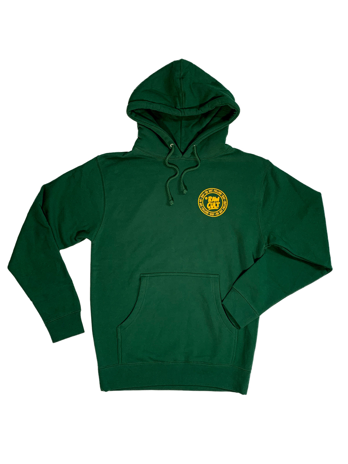 RAW CULT | Sweat à capuche vert avec logo Ganja (Imprimé jaune)