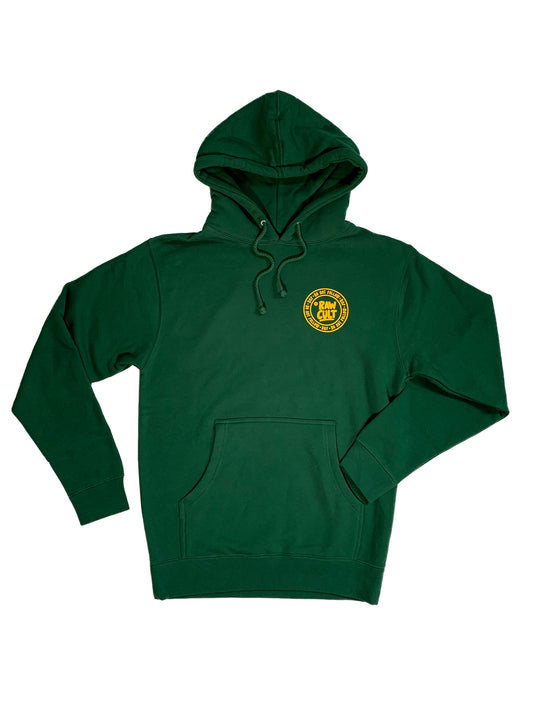 RAW CULT | Sweat à capuche vert avec logo Ganja (Imprimé jaune)