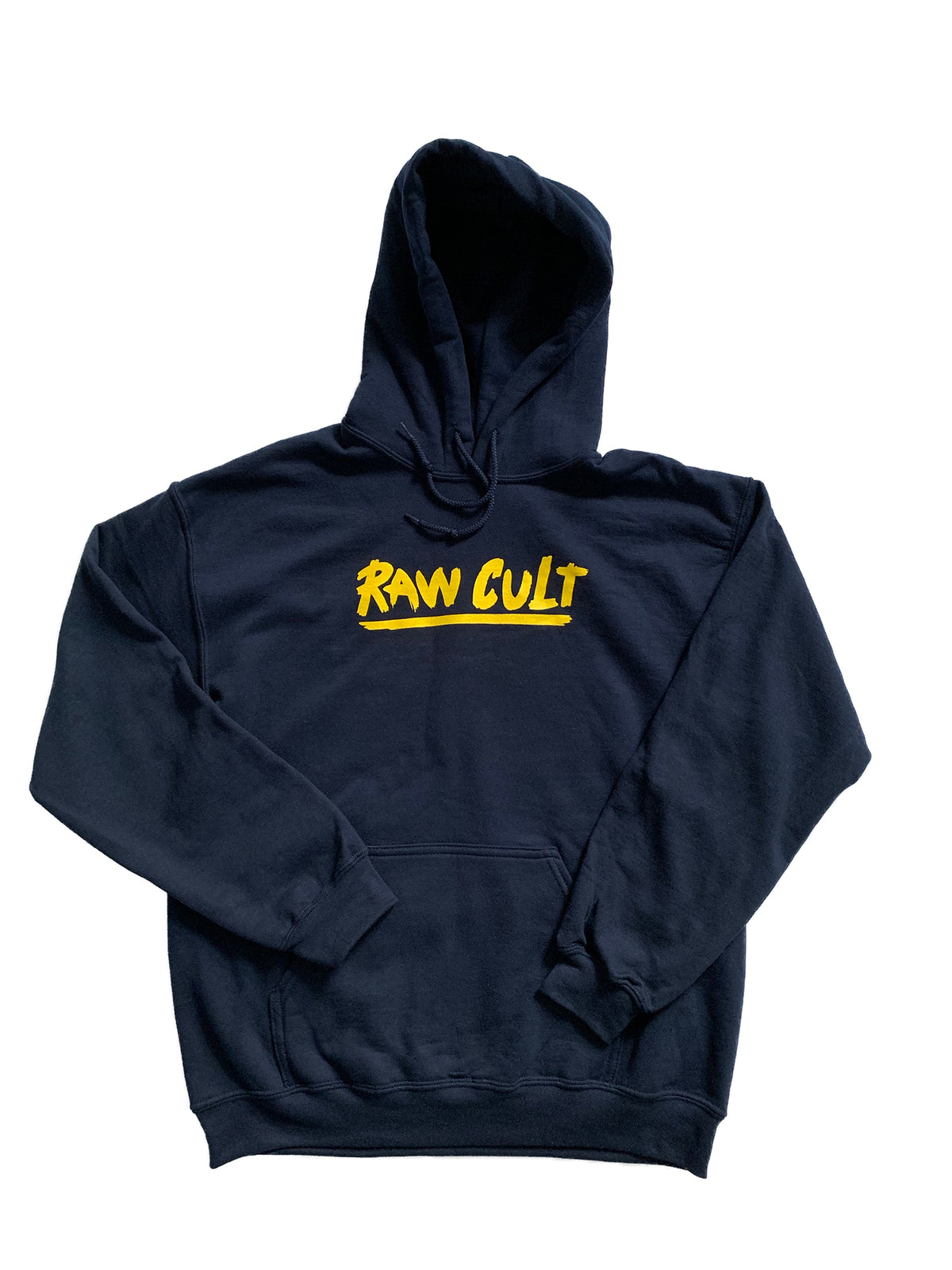 Sweat à capuche RAW CULT avec logo jaune (bleu marine)