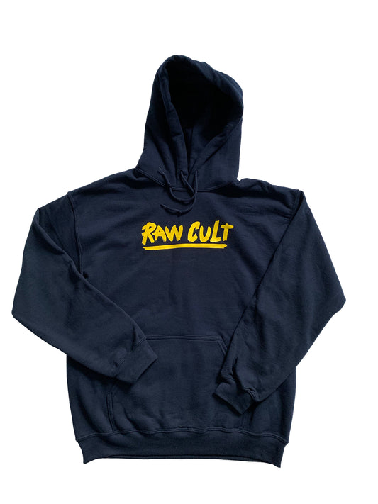 Sudadera con capucha y logo amarillo de RAW CULT (azul marino)
